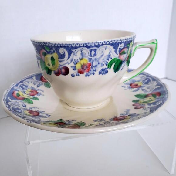 Royal Doulton Pomeroy Tea Cup Saucer Set Multicolor Fruit 1934-1958 Discontinued - Picture 3 of 11